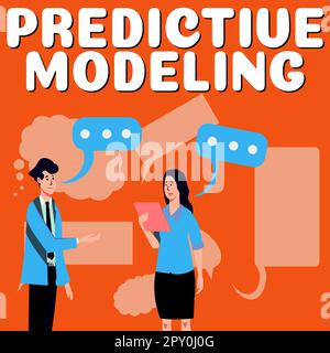 Das Schild zeigt Predictive Modeling an, ein Wort über eine Wartungsstrategie basierend auf Predictive Analytics Stockfoto