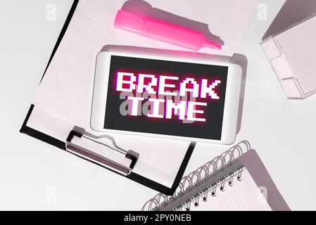Inspiration mit Zeichen-Pausenzeit, Business Approach Ruhezeit oder Erholung nach einer bestimmten Arbeit Stockfoto