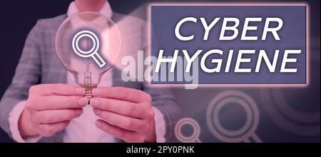 Schreiben Anzeigetext Cyber Hygiene, Internetkonzept Schritte, die Computerbenutzer Unternehmen, um ihre Cyber-Sicherheit zu verbessern Stockfoto