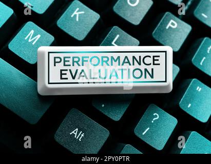 Textzeichen mit Leistungsbewertung, Geschäftskonzept, Entwicklung und Aktionsplanung eines anderen Stockfoto