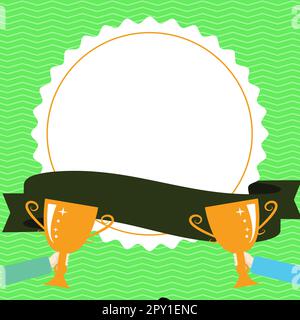 Siegerpokal auf farbigem Hintergrund. Whiteboard mit wichtigen Informationen. Stockfoto