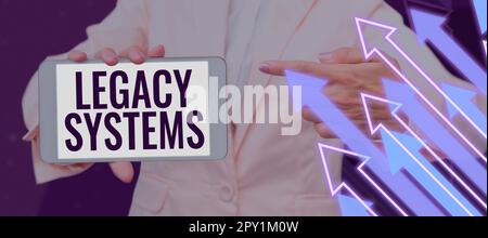 Schild mit Altsystemen, Konzeptionellen Fotomethoden, Computersystemen oder Anwendungsprogrammen Stockfoto