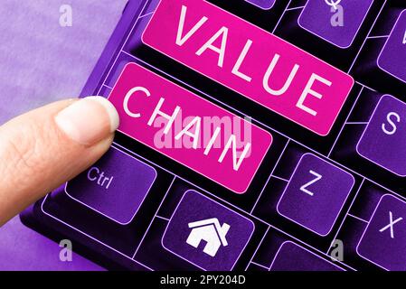 Text mit Inspiration Value Chain, Conceptual Photo Business Manufacturing Process Industry Development analysis Stockfoto