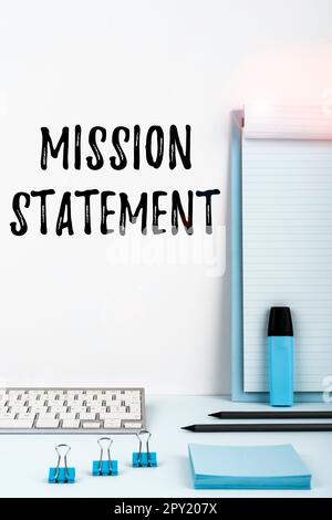 Konzeptionelle Darstellung Mission Statement, Konzept bedeutet formelle Zusammenfassung der Ziele und Werte eines Unternehmens Stockfoto