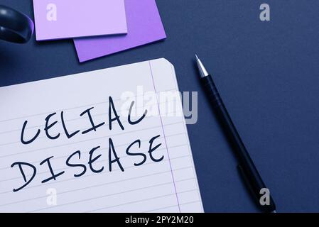 Zeichen zeigt Zöliakie, Geschäftsidee Dünndarm ist überempfindlich auf Gluten-Verdauungsproblem Stockfoto