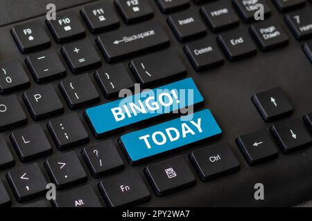 Text zeigt Inspiration Bingo, Business Concept Game of Chance, in dem jeder Spieler mit Zahlen übereinstimmt Stockfoto