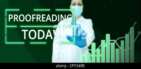 Textzeichen für Korrekturlesen, konzeptionelle Fotoakte des Lesens und Markierens von Rechtschreibfehlern, Grammatik- und Syntaxfehlern Stockfoto