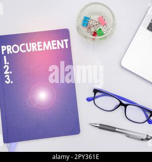 Handschriftlicher Text Beschaffung, Beschaffung konzeptioneller Fotos Beschaffung von Ausrüstung und Verbrauchsmaterial Stockfoto