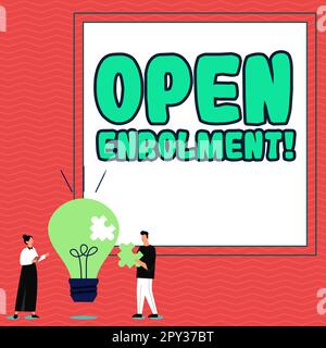 Handschriftliches Schild Offene Anmeldung, Konzept bedeutet öffentliche Schule eines Schülers, die nicht mit einem zugewiesenen Basiswohnsitz besetzt ist Stockfoto