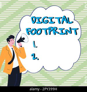 Textunterschrift Darstellung des digitalen Fußabdrucks, Business Approach nutzt digitale Technologie für den Fertigungsprozess Stockfoto