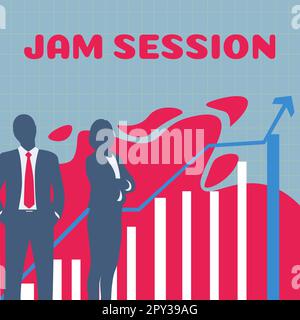 Textunterschrift Präsentation der Jam Session, Geschäftsansatz, spontane Vorstellung durch eine Gruppe von Musikern Stockfoto