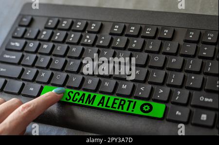 Textzeichen mit Betrügerwarnung, Business Approach Warnung jemand vor Betrug oder Betrug Ungewöhnliches bemerken Stockfoto