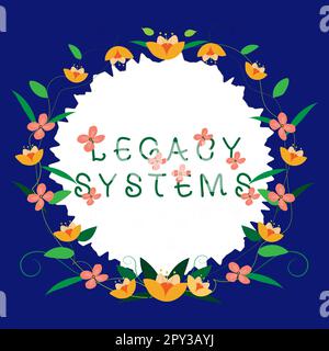 Inspiration mit Signage Legacy Systems, Business Idea Old Method Computersystem oder Anwendungsprogramm Stockfoto
