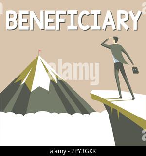 Schreiben mit Text Begünstigter, Geschäftsansatz eine Person oder Sache, die Hilfe oder einen Vorteil aus etwas erhält Stockfoto
