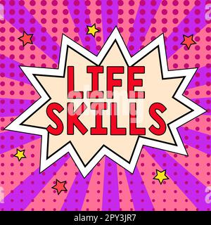 Schreiben mit dem Text Life Skills, Business Concept, das notwendig oder wünschenswert ist, volle Beteiligung am Alltag Stockfoto