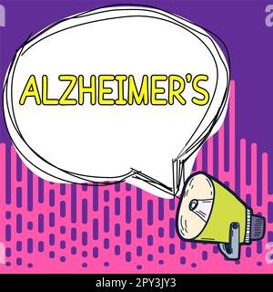 Textunterschrift mit Alzheimer, Konzept bedeutet progressive psychische Verschlechterung, die im mittleren Alter auftreten kann Stockfoto