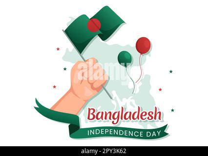 Happy Independence Day of Bangladesch am 26. März Illustration mit Waving Flag und Siegesfeier in flacher Hand für Landing-Page-Vorlagen Stockfoto