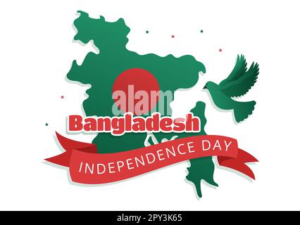 Happy Independence Day of Bangladesch am 26. März Illustration mit Waving Flag und Siegesfeier in flacher Hand für Landing-Page-Vorlagen Stockfoto