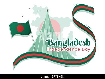 Happy Independence Day of Bangladesch am 26. März Illustration mit Waving Flag und Siegesfeier in flacher Hand für Landing-Page-Vorlagen Stockfoto