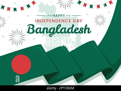 Happy Independence Day of Bangladesch am 26. März Illustration mit Waving Flag und Siegesfeier in flacher Hand für Landing-Page-Vorlagen Stockfoto