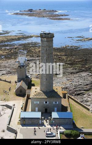 Penmarch Point aus Sicht des Leuchtturms Eckmuhl in der Bretagne, Frankreich Stockfoto