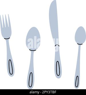 Küchenutensilien-Symbol. Küchenlöffel, Messer, Gabel-Silhouette. Vektordarstellung. Stock Vektor