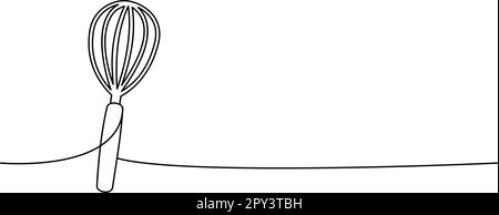 Backbesen, durchgehende Zeichnung mit einer Linie. Abbildung: Küchenwerkzeuge mit einer Linie. Minimalistische lineare Vektordarstellung. Stock Vektor