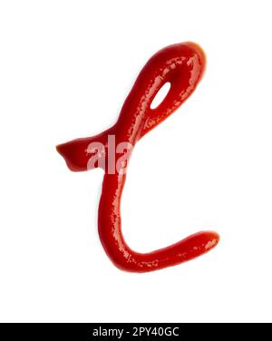 Buchstabe L mit Ketchup auf weißem Hintergrund Stockfoto