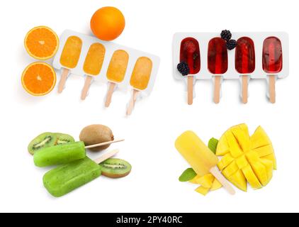 Set mit leckeren Beereneis auf weißem Hintergrund Stockfoto