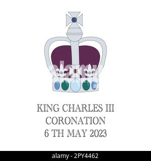 Krone für Poster oder Grußkarte, König Karl III. Krönung, Prinz Karl von Wales wird König von England, Vektorbild Stock Vektor