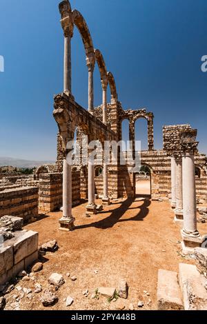 Ruinen von Anjar, alte Palaststadt Umayyad, von Caliph Walid I, 8. Jahrhundert, Bekaa Valley, Anjar, Beqaa (bekaa) Governnorate, Libanon, naher Osten, Asien Stockfoto