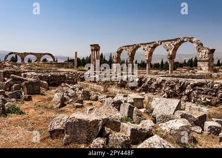 Ruinen von Anjar, alte Palaststadt Umayyad, von Caliph Walid I, 8. Jahrhundert, Bekaa Valley, Anjar, Beqaa (bekaa) Governnorate, Libanon, naher Osten, Asien Stockfoto