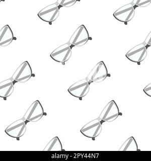 Nahtloses Muster eleganter Brillen mit transparenten Gläsern in Graustufen. Bespitzelt. Lehrertag. Isolieren. Design für Tapeten, Umschläge oder Verpackungen, Hintergrund, Struktur, Preis oder Etikett. Vektor. EPS Stock Vektor