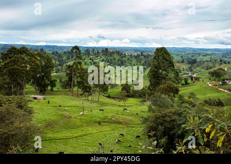 Wunderschöne Antioquia Landschaft mit grünen Bergen - Entrerrios, Kolumbien. Stockfoto