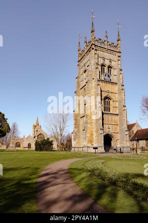 Ein Blick auf den Abbey Bell Tower, möglicherweise das größte und vollständigste Beispiel eines spätmittelalterlichen Glockenturms in England. Stockfoto