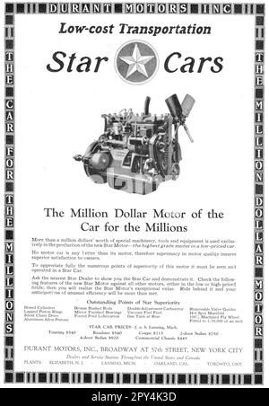 Werbung für „Star Cars“-Motor, Durant Motors Inc., A3+ 600 dpi, Abbildung in Posterqualität von 1920er Stockfoto