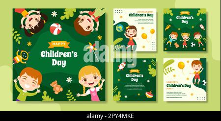 „Happy Children Day“ – Beitrag In Sozialen Medien – Handgezeichnete Vorlagen – Hintergrundillustration Stock Vektor
