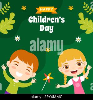 Happy Children Day Social Media Hintergrundillustration Handgezeichnete Cartoon-Vorlagen Stock Vektor