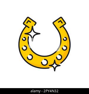 Goldenes Hufeisen, viel Glück im Casino und Symbol für den Tag der Saint Patricks. Goldenes Hufeisen, irischer keltischer Glücksbringer und Casino-Schild Stock Vektor