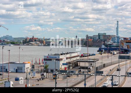 Göteborg, Schweden - Mai 29 2022: Blick über den Fährterminal der Stena-Linie in Masthuggskajen Stockfoto