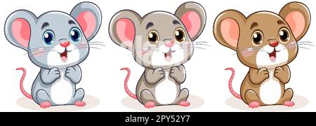Süße kleine Maus mit großen Ohren Figuren Kollektion Illustration Stock Vektor