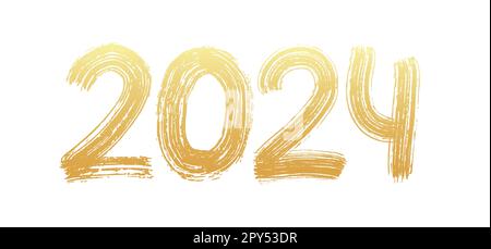 2024 Jahre Logotext Schriftzug von der Hand. Kalender. Trockene Bürste. 2024 Frohes Neues Jahr. Frohe Weihnachten. 2024 Symbol „Graduierung“. Celebration Typography Design POS Stock Vektor