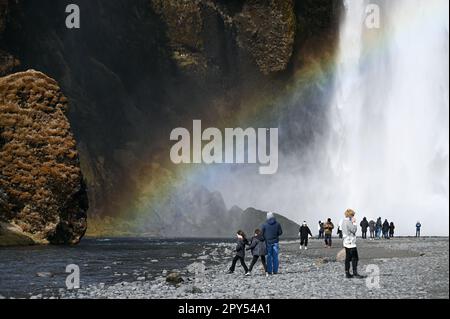 Skogafoss Wasserfall an der Südküste Islands. Stockfoto