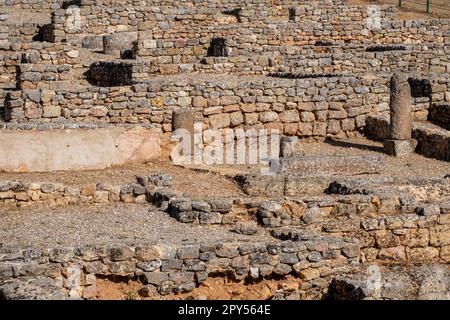 casa de los Plintos, Uxama, Alto del Castro, Villa de origen celtíbero que Data de hace más de 2,000 años, Soria, Comunidad Autónoma de Castilla, Spa Stockfoto