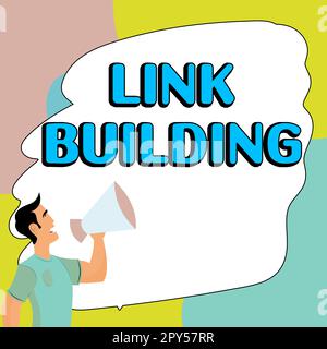 Textzeichen mit Link-Erstellung. Geschäftsübersicht SEO Term Exchange Links Acquire Hyperlinks indexiert Stockfoto
