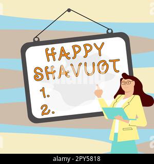 Begrifflicher Titel Happy Shavuot. Ein Wort für jüdischen Feiertag zum Gedenken an die Enthüllung der zehn Gebote Stockfoto