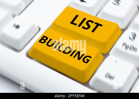 Textbeschriftung zur Erstellung der Liste. Word für eine Datenbank mit Personen, die Sie mit Ihrer Marketingbotschaft kontaktieren können Stockfoto