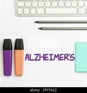 Textbeschriftung für Alzheimer. Geschäftskonzept Progressive mentale Verschlechterung, die im mittleren Alter auftreten kann Stockfoto