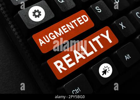 Schild mit Augmented Reality. Technologie für den Unternehmensüberblick, die Computerbilder in der realen Welt aufzwingt Stockfoto