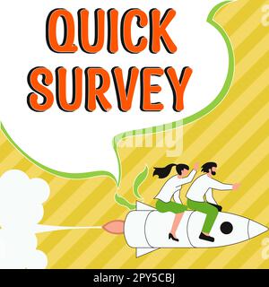 Textschild mit Quick Survey. Business Showcase Führen Sie eine schnelle Überprüfung der Zustandswertsituation von etwas durch Stockfoto
